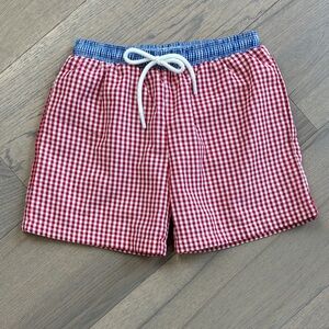 Kids Red and Blue Gingham Swim Trunks